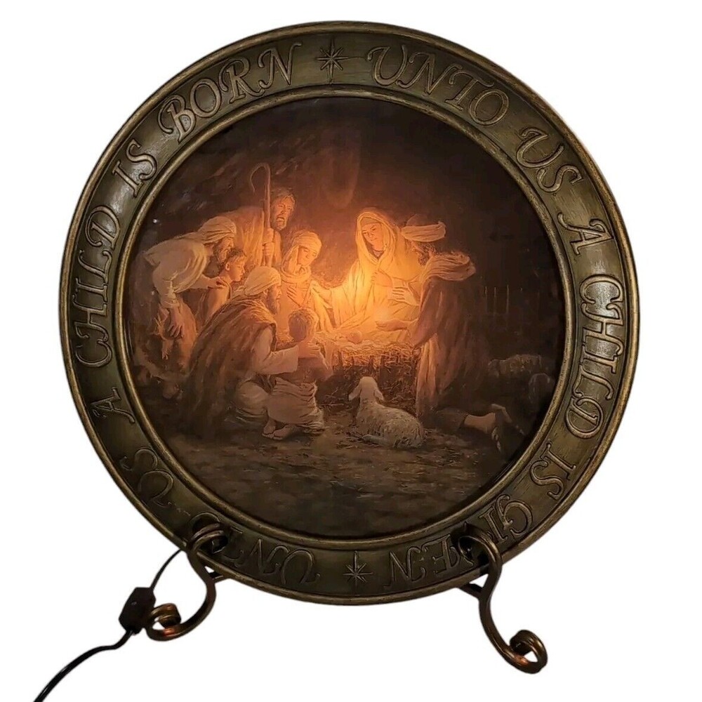 Robert Stanley Lighted Nativity Scene Christmas Decor Unto Us Child Born